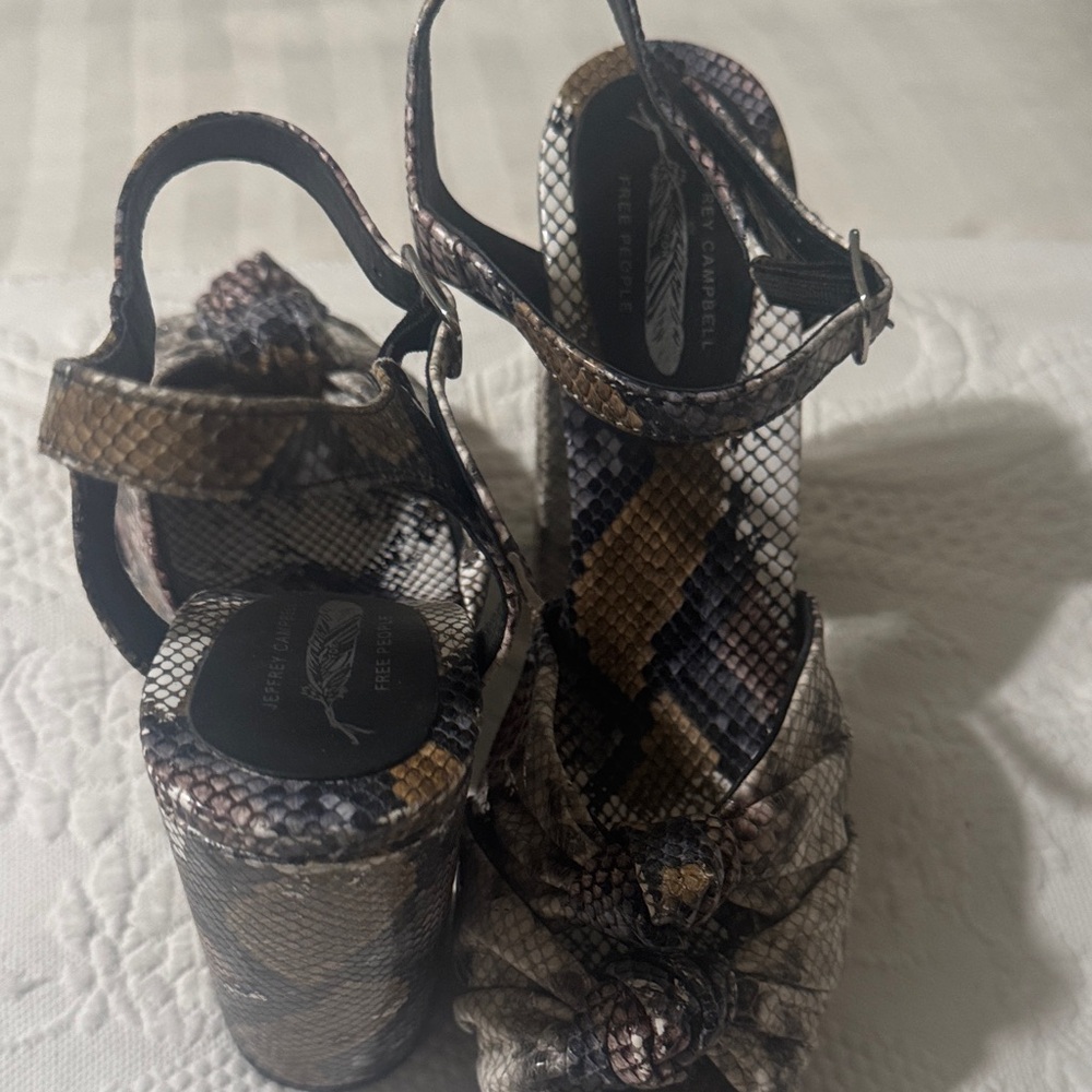 Jeffrey Campbell Snakeskin Platform Sandals - Black, Brown, Cream